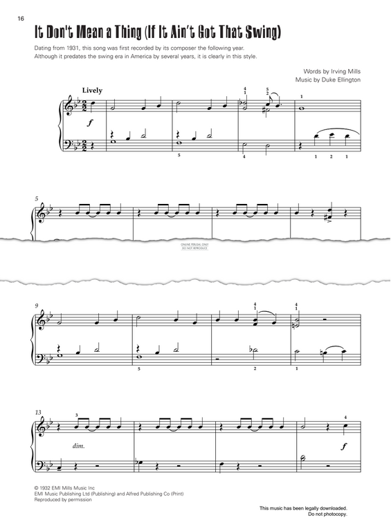 Produktgalerie: Seite 1 von 1 It Don't Mean A Thing (If It Ain't Got That Swing), Irving Mills, Klavier