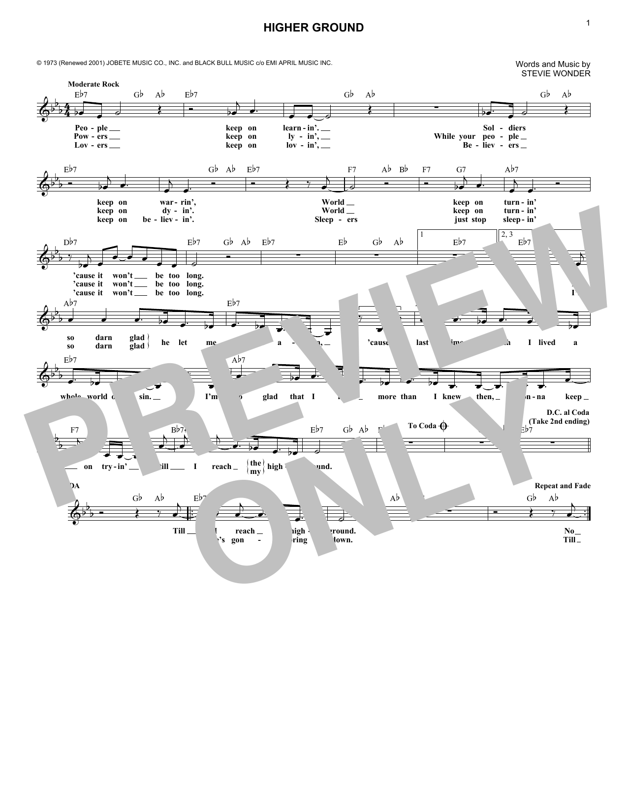 Higher Ground Sheet Music By Stevie Wonder Smd 184545 Notendownload