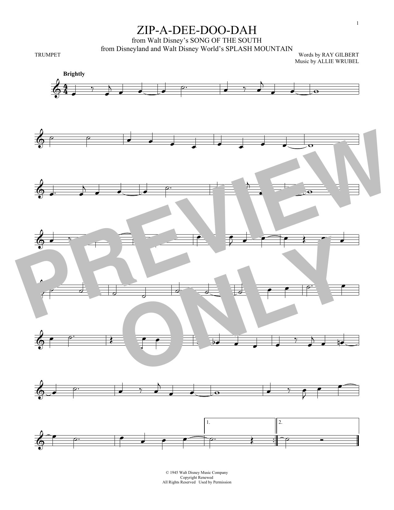 Produktgalerie: Seite 1 von 1 Zip-A-Dee-Doo-Dah (from Song Of The South), James Baskett, Trompete