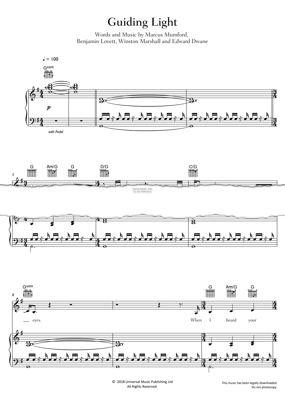 Produktgalerie: Seite 1 von 1 Guiding Light, Mumford & Sons, Gesang, Gitarre, Klavier
