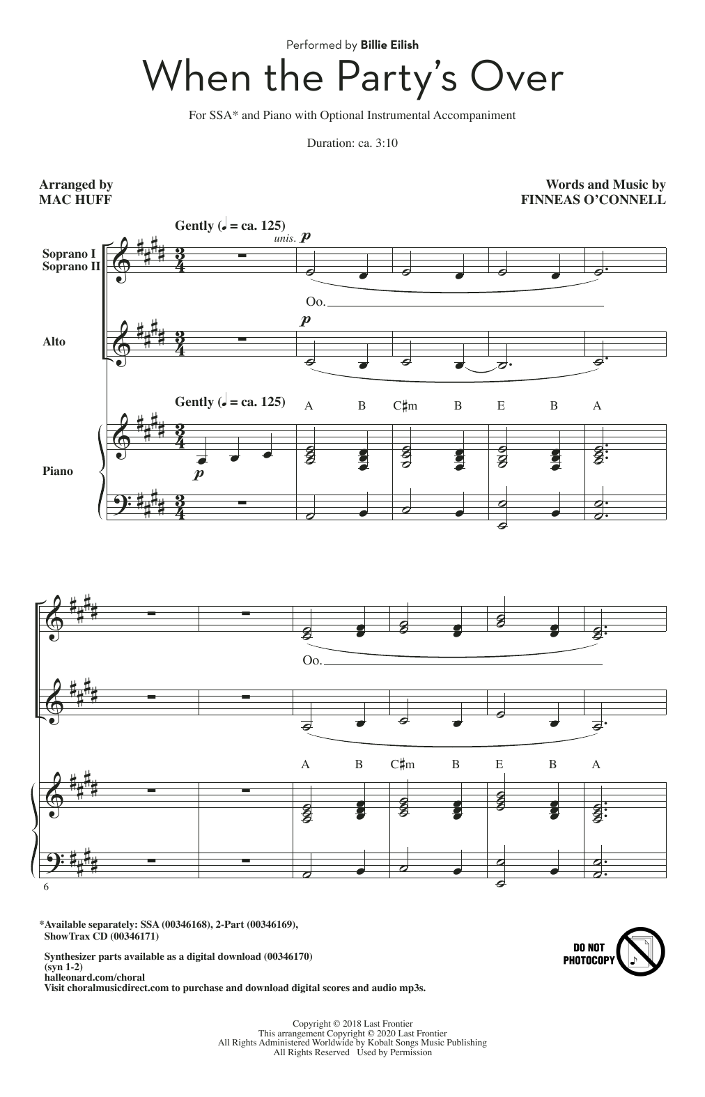 Produktgalerie: Seite 1 von 1 when the party's over (arr. Mac Huff), Billie Eilish, Chor