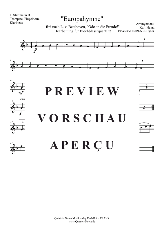 Produktgalerie: Seite 5 von 11 Europahymne (aus Ode an die Freude) , , flexibles Blechbläserquartett