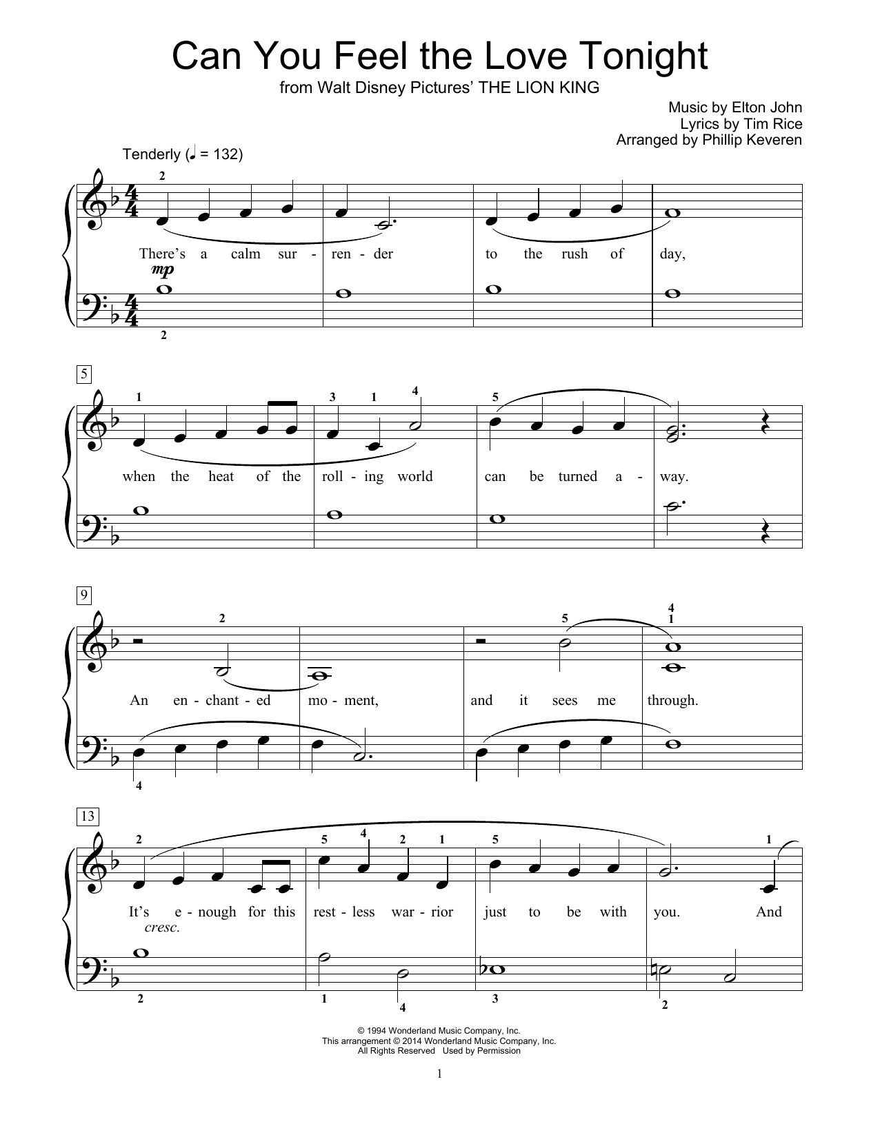 Produktbild zu: Can You Feel The Love Tonight (from The Lion King) (arr. Phillip Keveren)