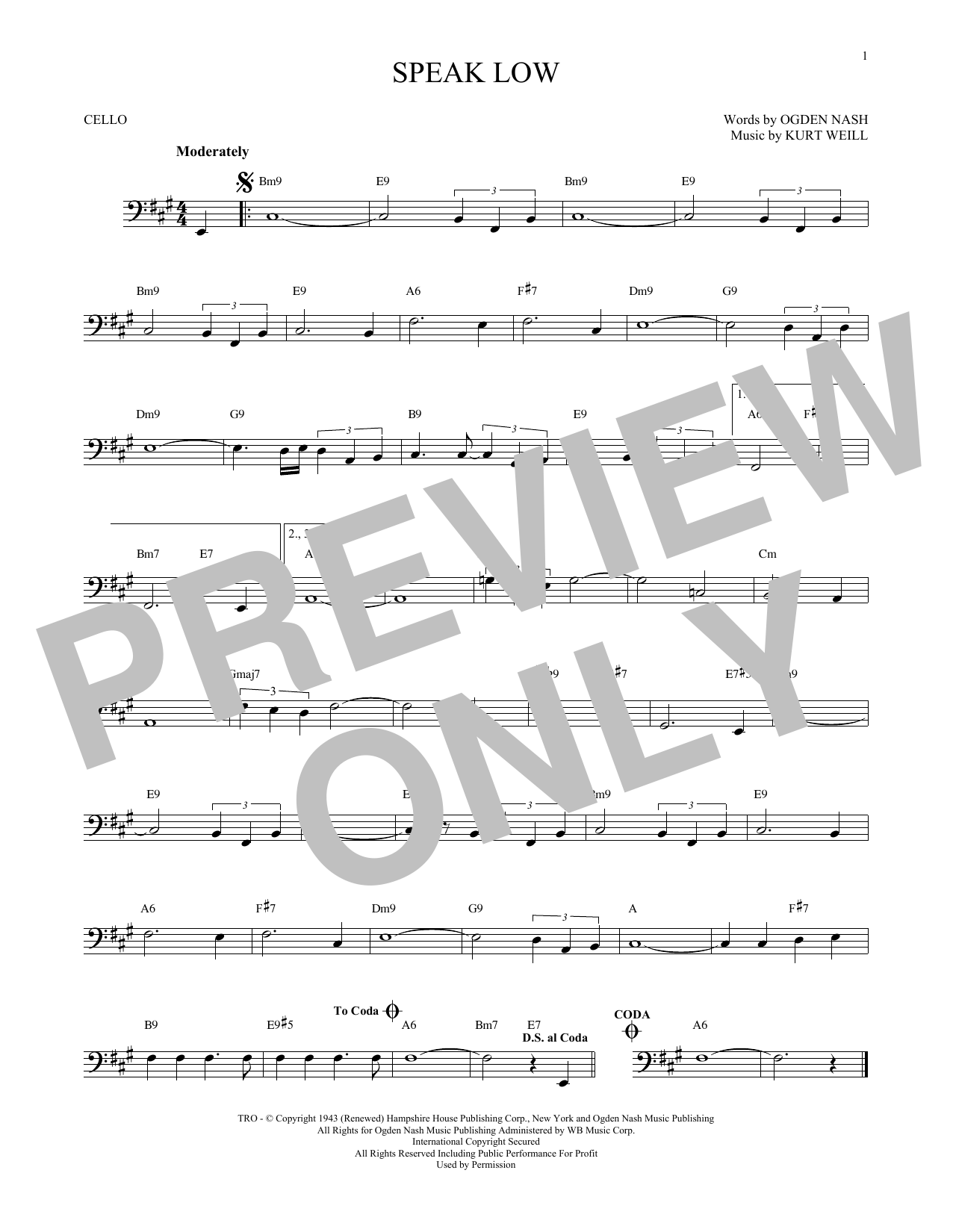 Produktgalerie: Seite 1 von 1 Speak Low, Kurt Weill, Violoncello