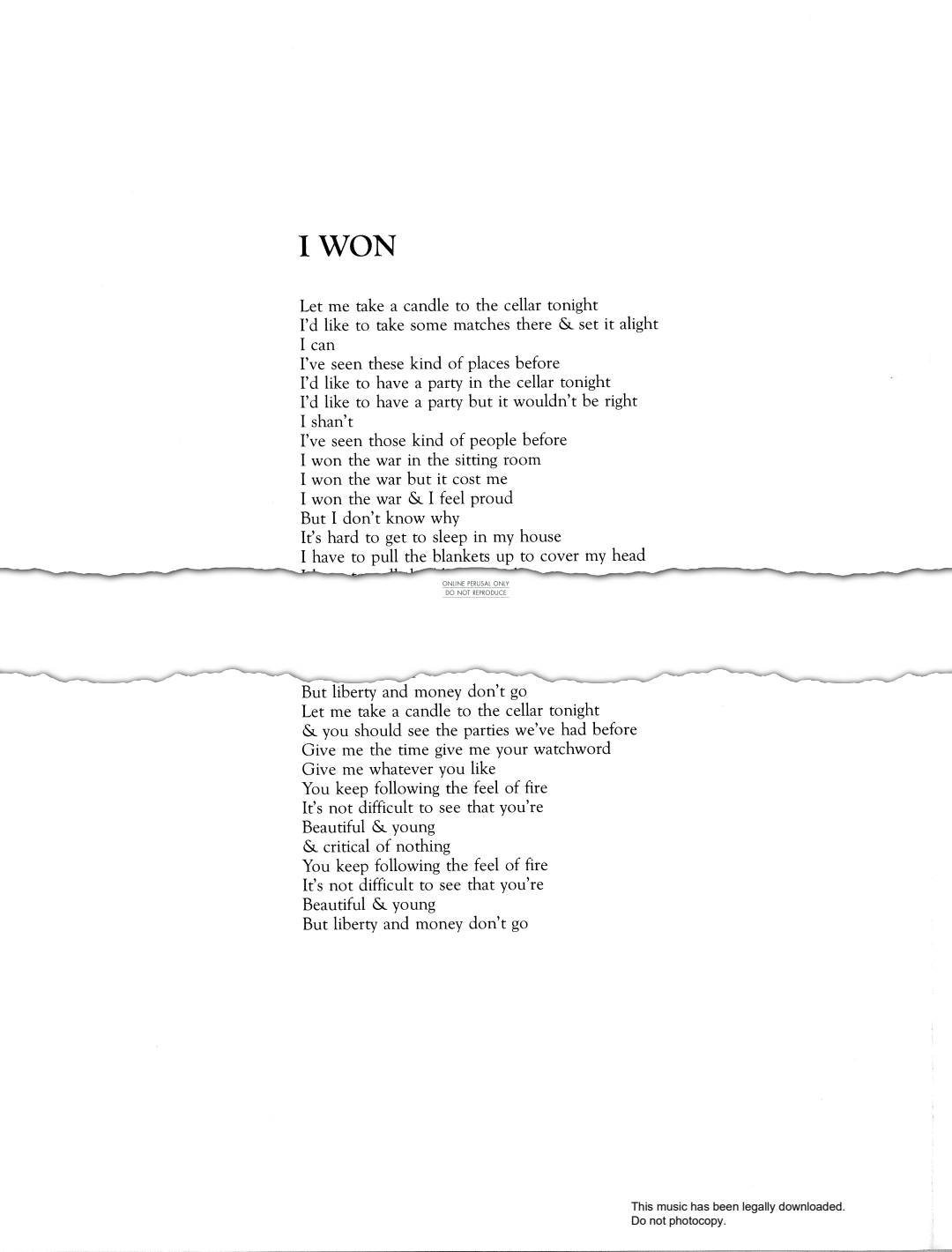 Produktgalerie: Seite 1 von 1 I Won, The Sundays, Gesang, Gitarre, Klavier