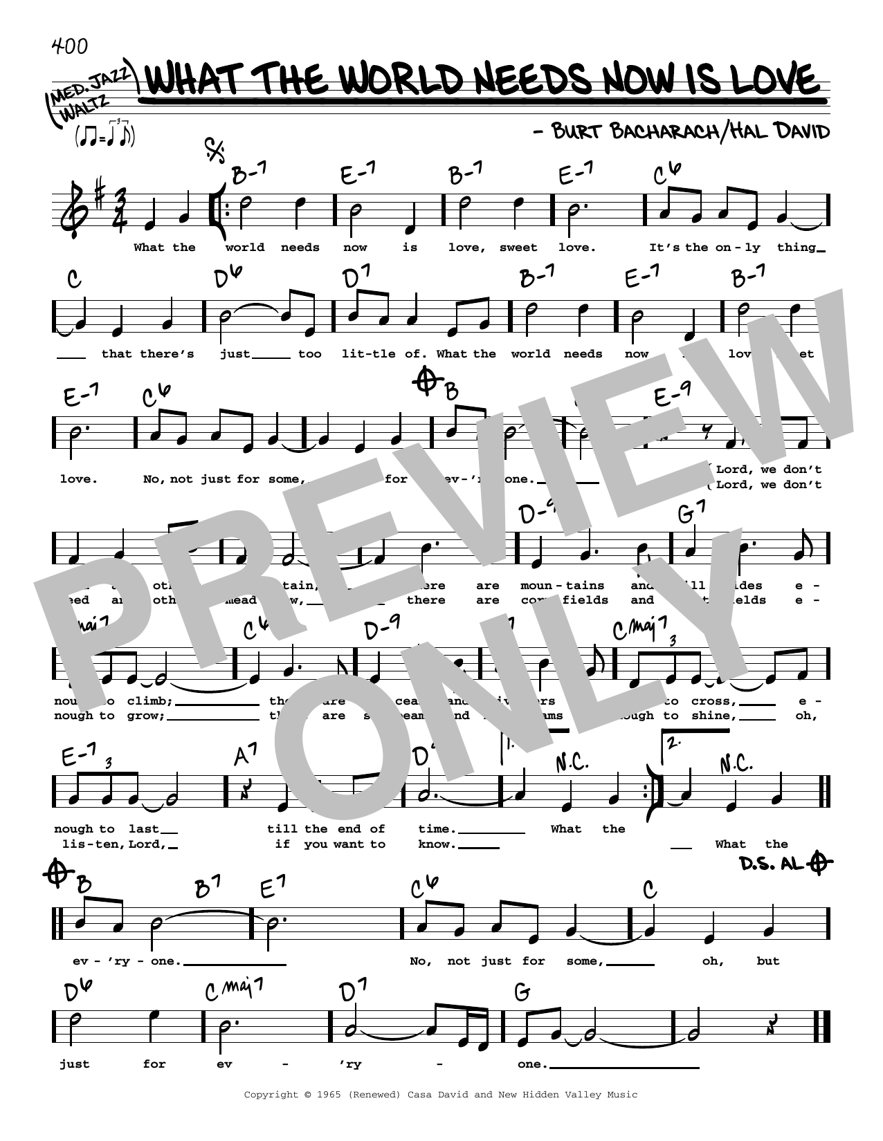 Product gallery: Page 1 of 1 What The World Needs Now Is Love (High Voice), Bacharach & David