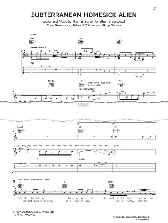 Produktgalerie: Seite 1 von 1 Subterranean Homesick Alien, Radiohead, Gesang, Gitarre