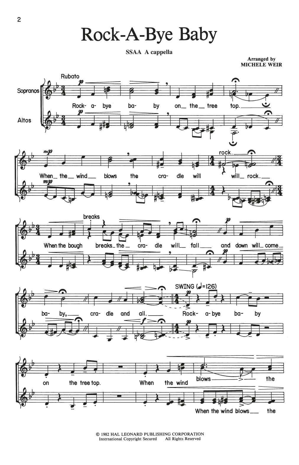Product gallery: Page 1 of 1 Rock-A-Bye, Baby (arr. Michele Weir), Traditional