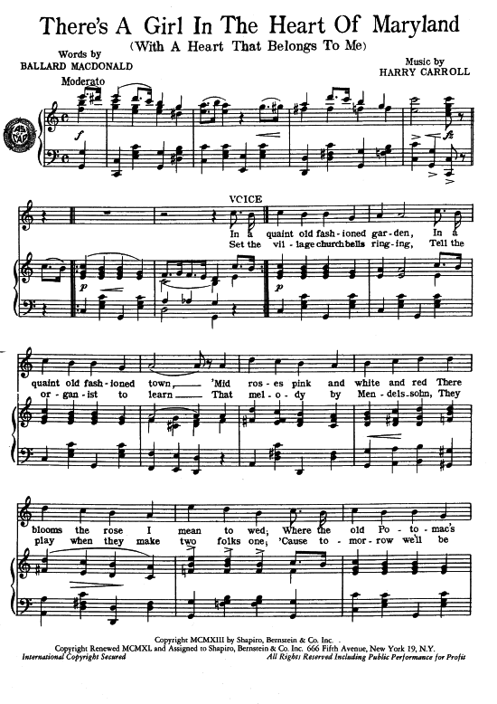 Produktbild zu: There's A Girl In The Heart Of Maryland (With A Heart That Belongs To Me) Popular Standard