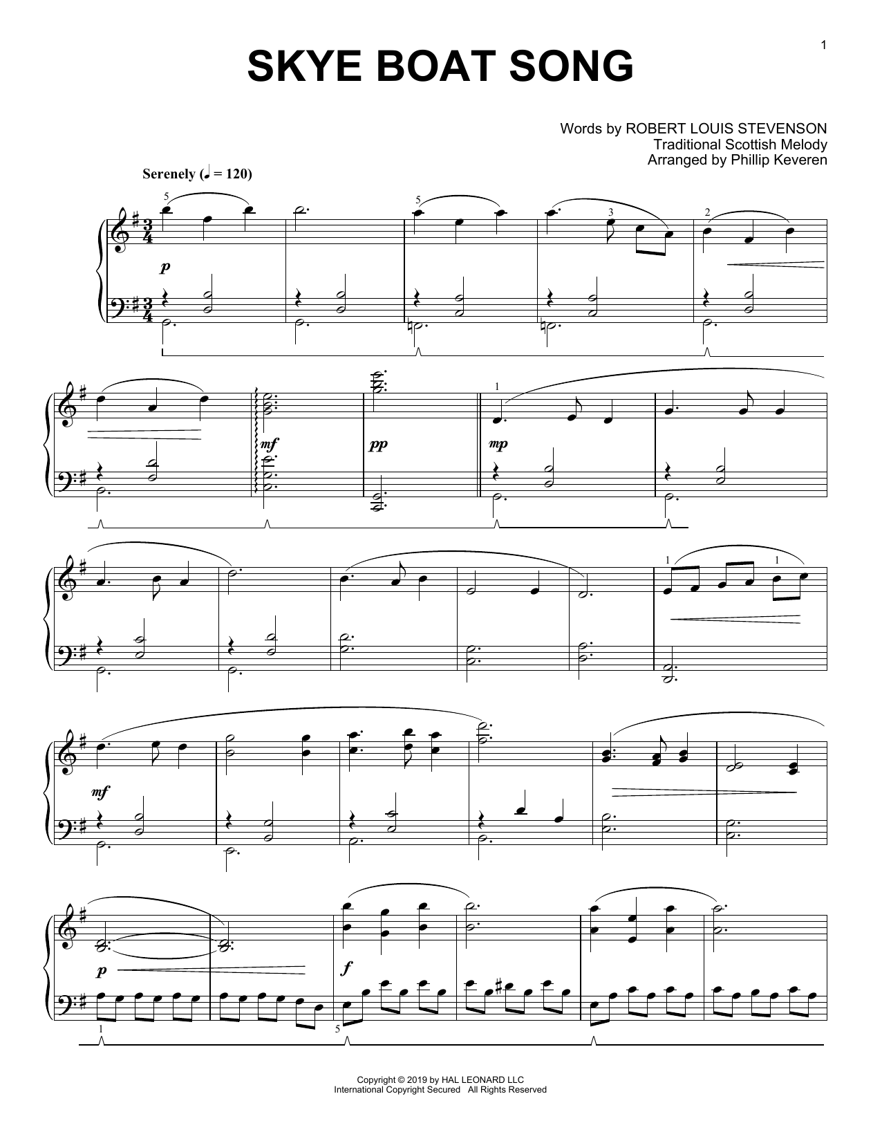 Product gallery: Page 1 of 1 Skye Boat Song (arr. Phillip Keveren), Robert Louis Stevenson
