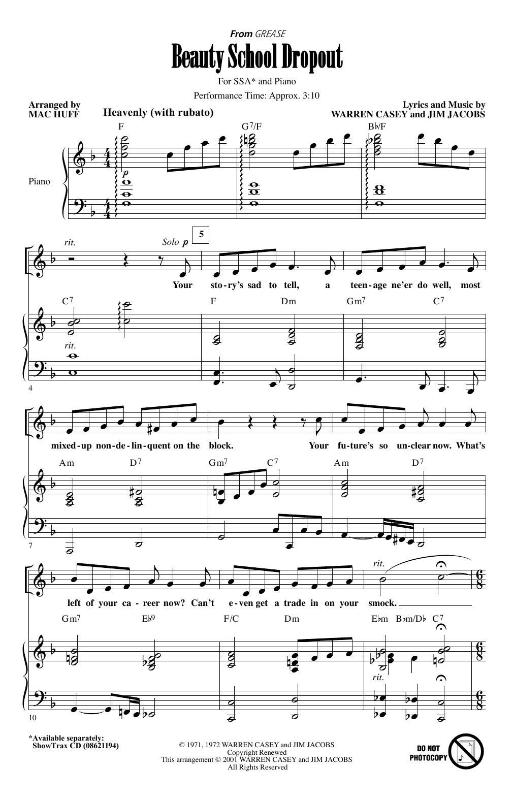 Produktgalerie: Seite 1 von 1 Beauty School Dropout (from Grease) (arr. Mac Huff), Warren Casey, Chor