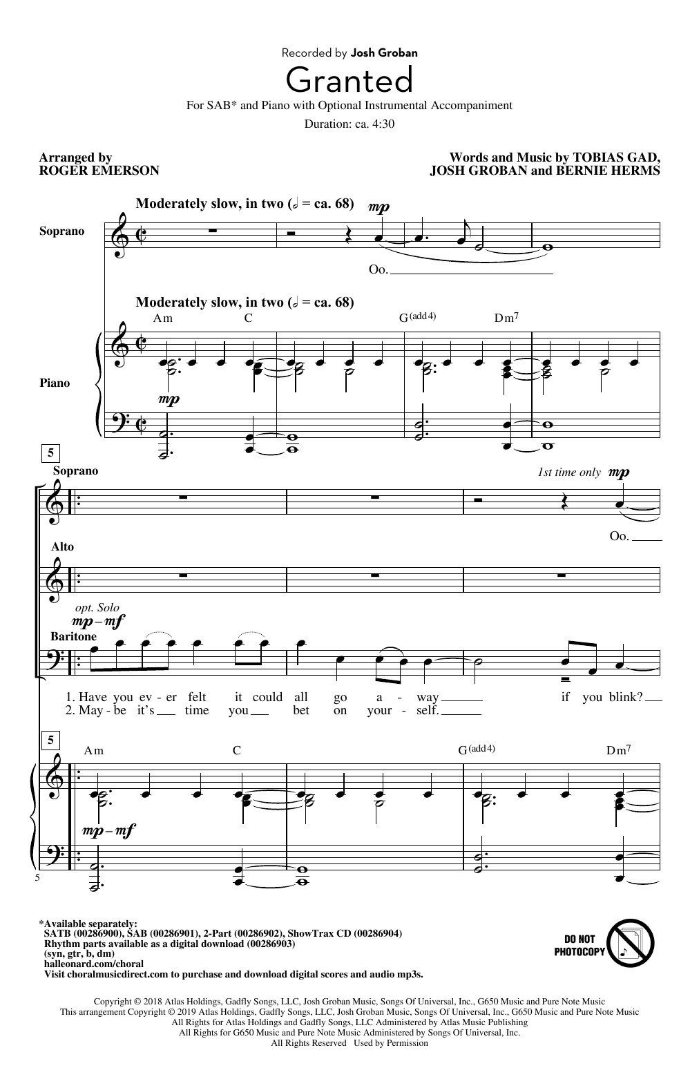 Product picture to: Granted (arr. Roger Emerson)