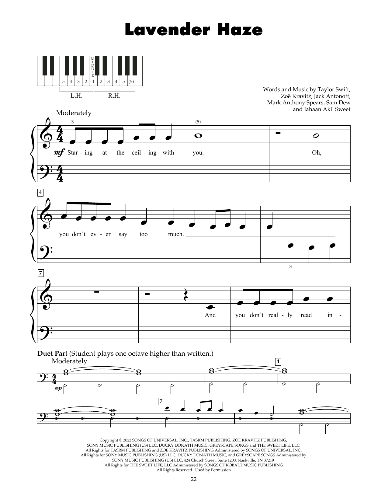 Produktgalerie: Seite 1 von 1 Lavender Haze, Taylor Swift, Klavier