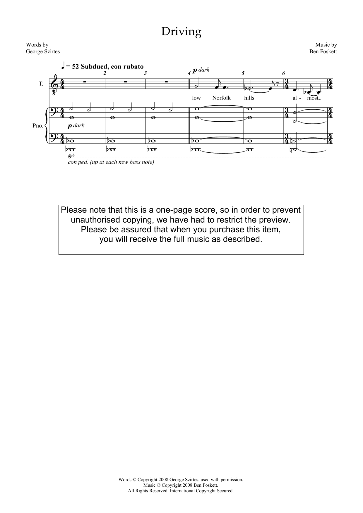 Produktbild zu: Driving (for tenor and piano)