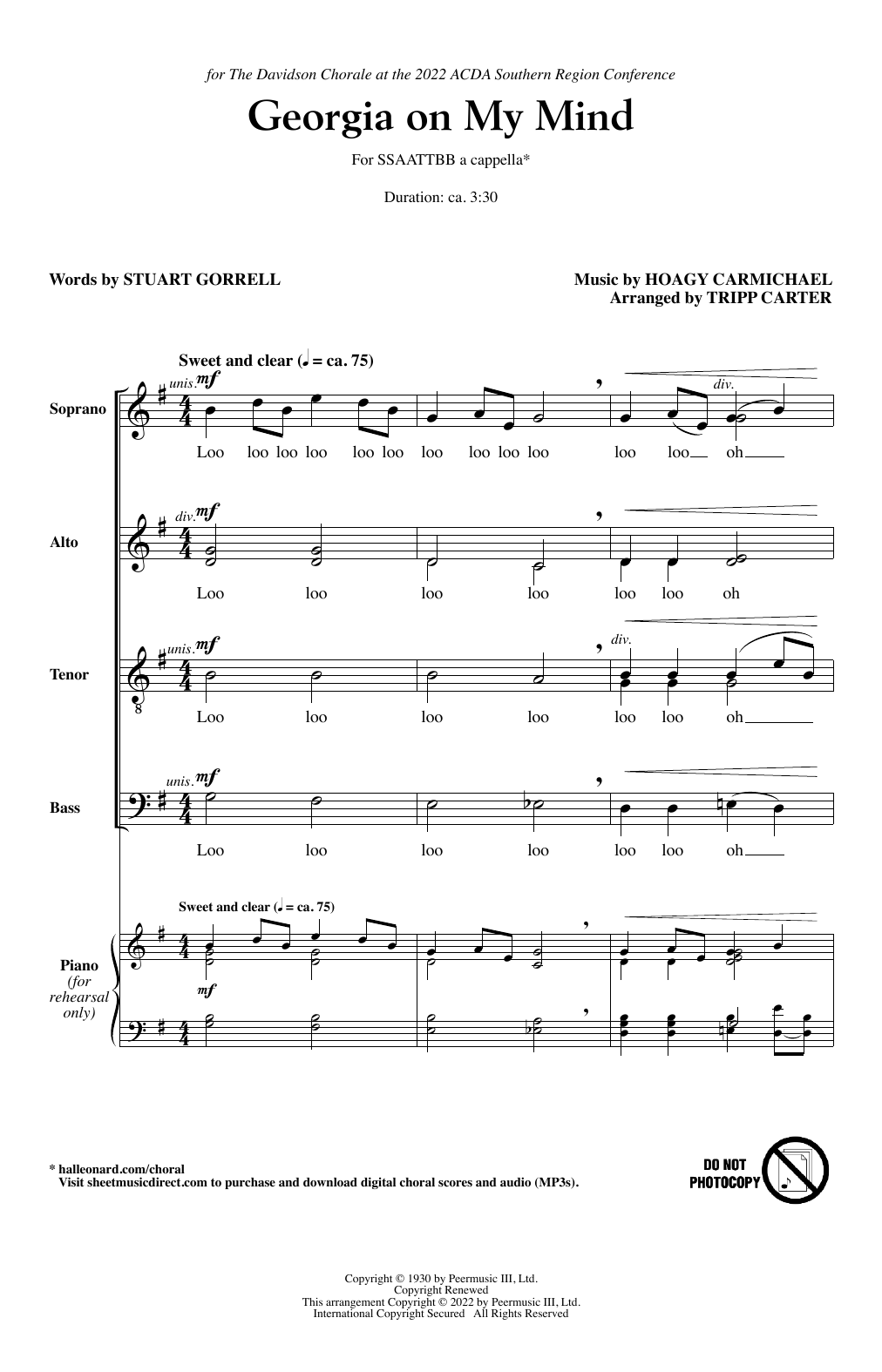 Produktbild zu: Georgia On My Mind (arr. Tripp Carter)