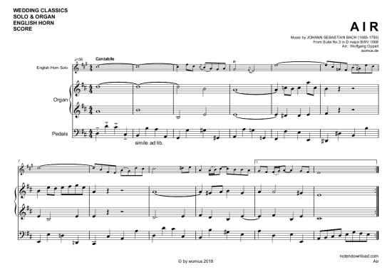 Produktbild zu: Air Johann Sebastian Bach (arr. WO)
