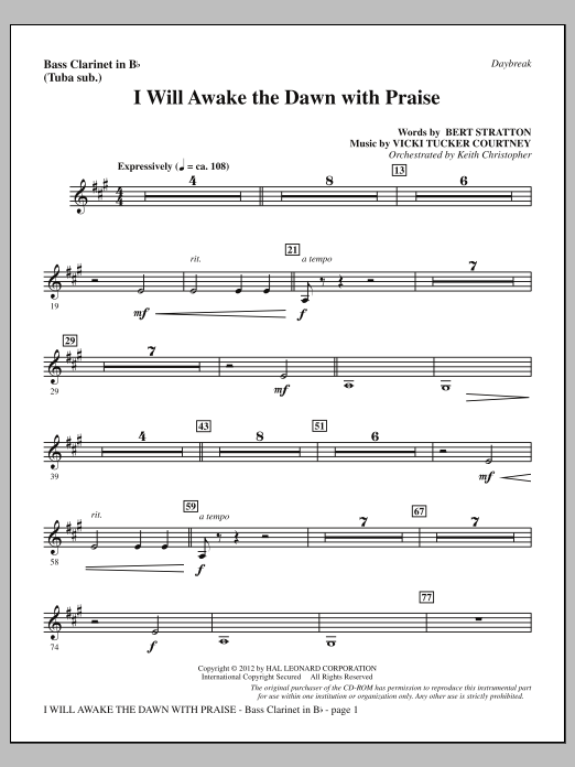 Product picture to: I Will Awake The Dawn With Praise - Bass Clarinet (sub. Tuba)