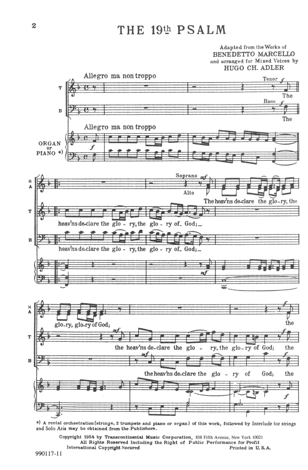 Produktbild zu: The 19th Psalm Organ Or Piano
