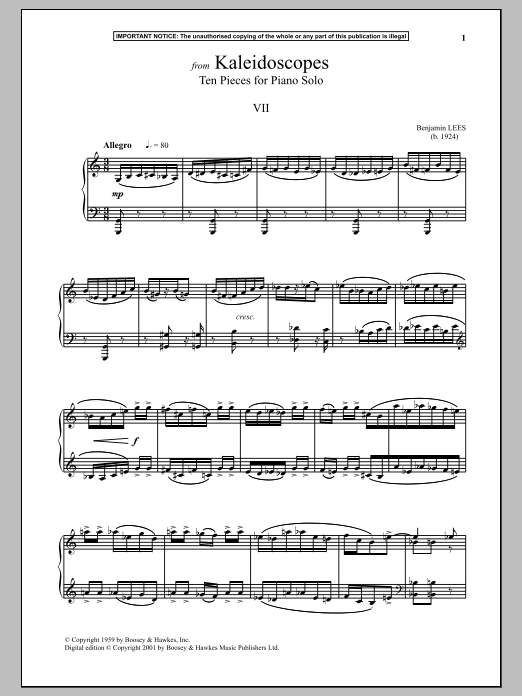 Product gallery: Page 1 of 1 Kaleidoscopes, Ten Pieces For Piano Solo, VII., Benjamin Lees