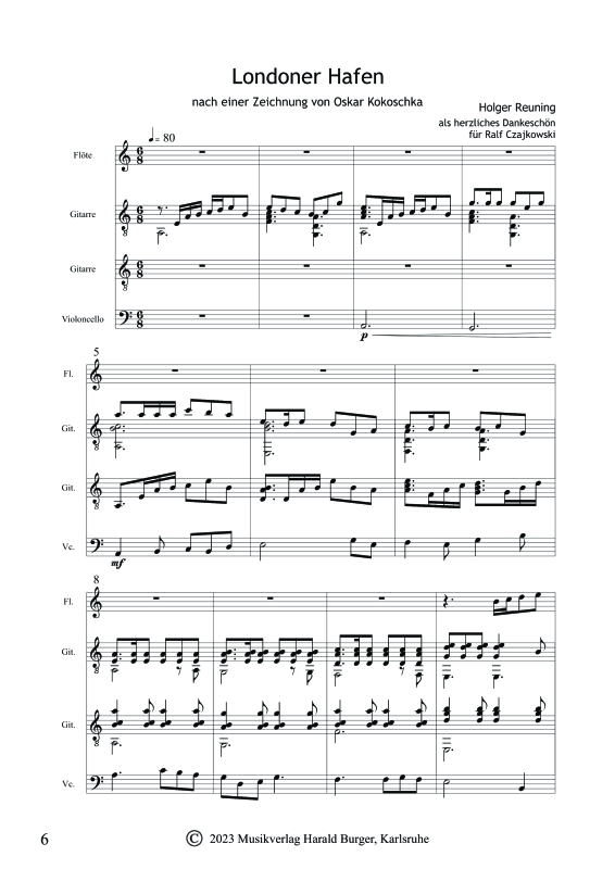 gallery: Fünf Stücke (Nach Zeichnungen von Oskar Kokoschka), , Gemischtes Ensemble für Flöte, 2 Gitarren und Violoncello - Partitur