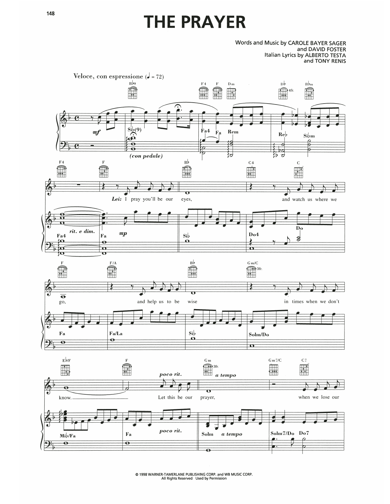 Produktgalerie: Seite 1 von 1 The Prayer, Celine Dion & Andrea Bocelli, Gesang, Gitarre, Klavier