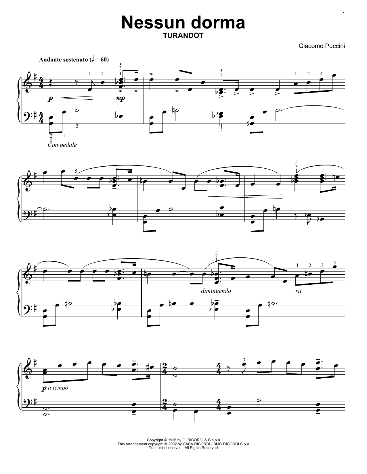 Produktgalerie: Seite 1 von 1 Nessun Dorma, Luciano Pavarotti, Klavier