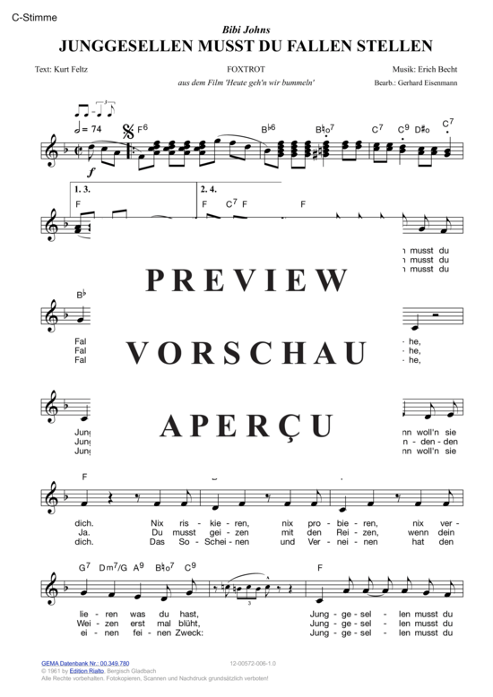 Produktgalerie: Seite 3 von 11 Junggesellen musst du Fallen stellen , Johns, Bibi, (Melodie-Stimmen in C/B/Es)