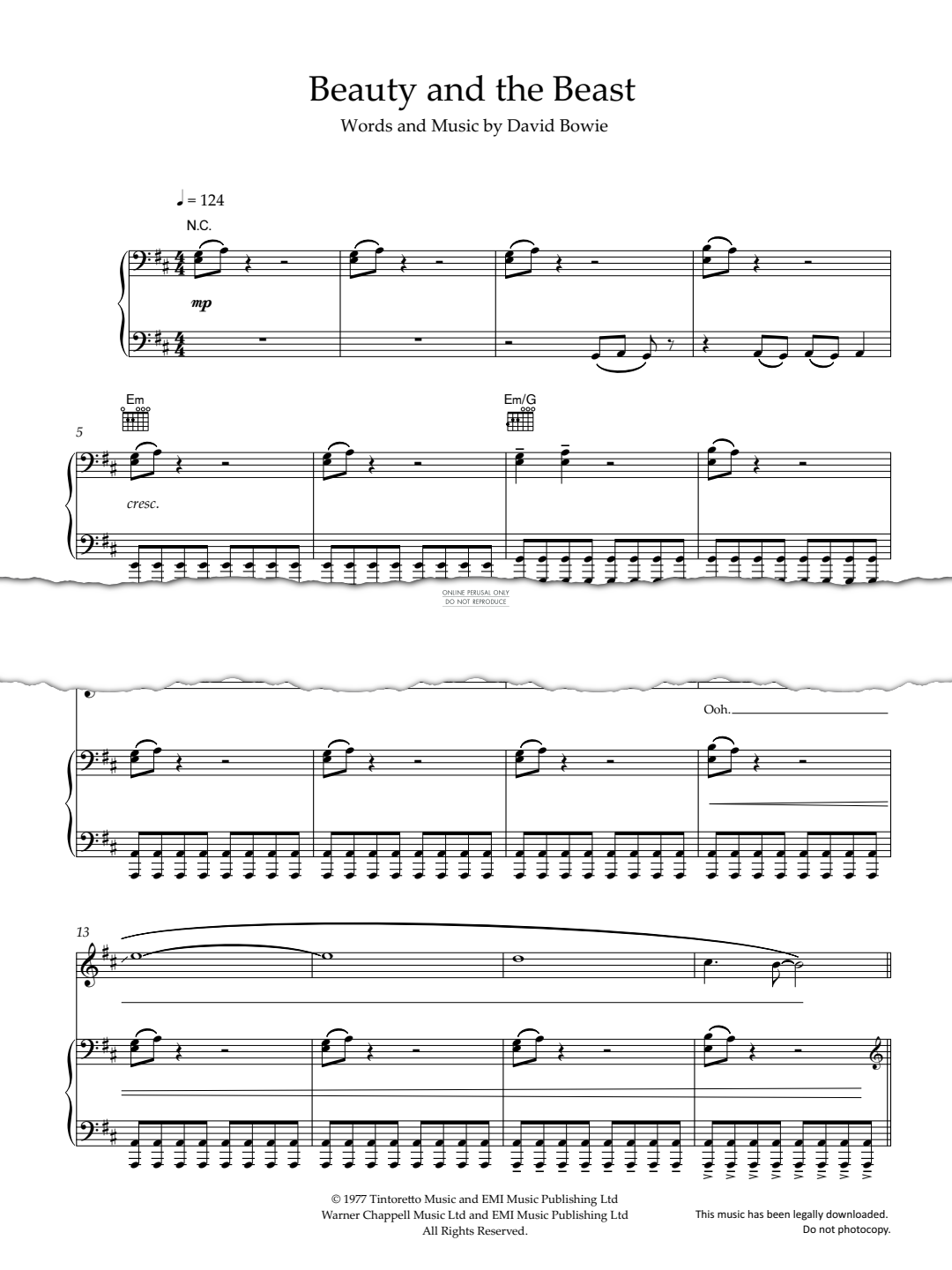 Produktgalerie: Seite 1 von 1 Beauty And The Beast, David Bowie, Gesang, Gitarre, Klavier