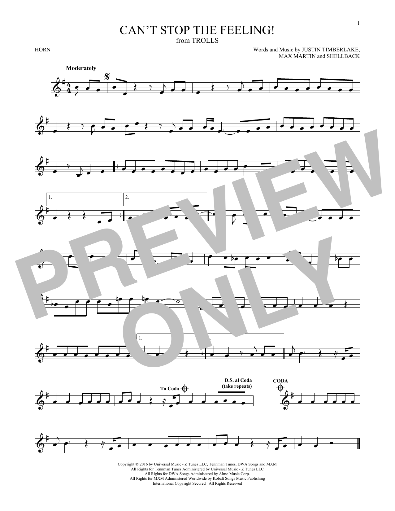 Produktgalerie: Seite 1 von 1 Can't Stop The Feeling! (from Trolls), Justin Timberlake, Horn