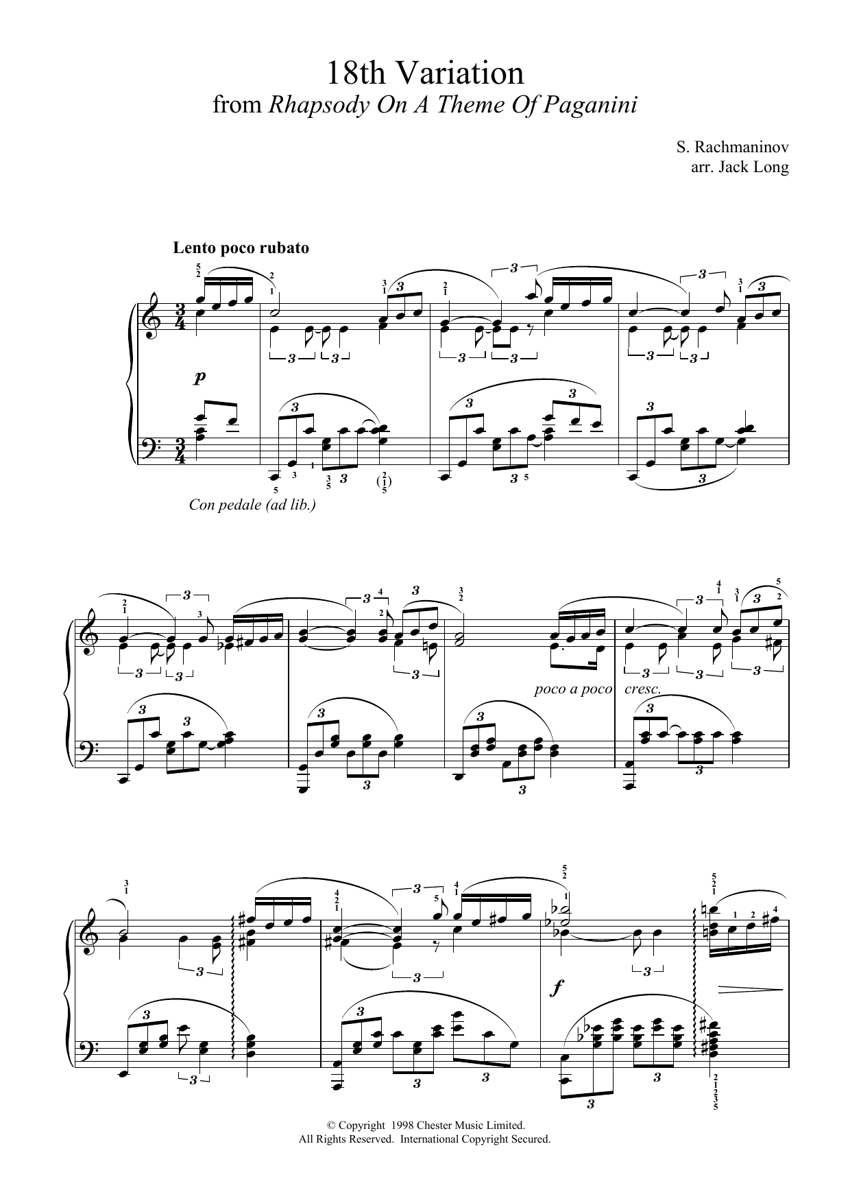 Product gallery: Page 1 of 1 18th Variation (from Rhapsody On A Theme By Paganini) (arr. Jack Long), Sergei Rachmaninoff