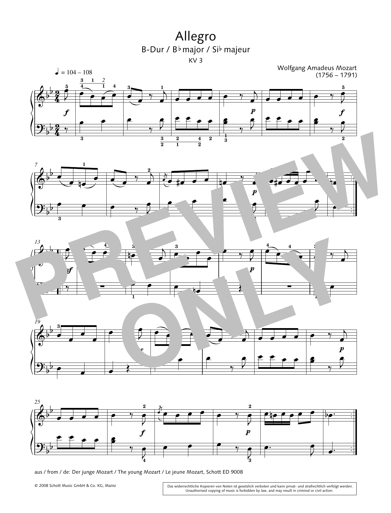 Product gallery: Page 1 of 1 Allegro in B-flat major, Wolfgang Amadeus Mozart