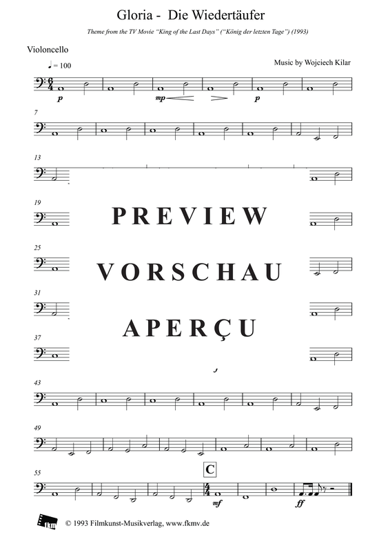 Produktbild zu: König der letzten Tage - Gloria: VioloncelloAus dem Film "König der letzten Tage"