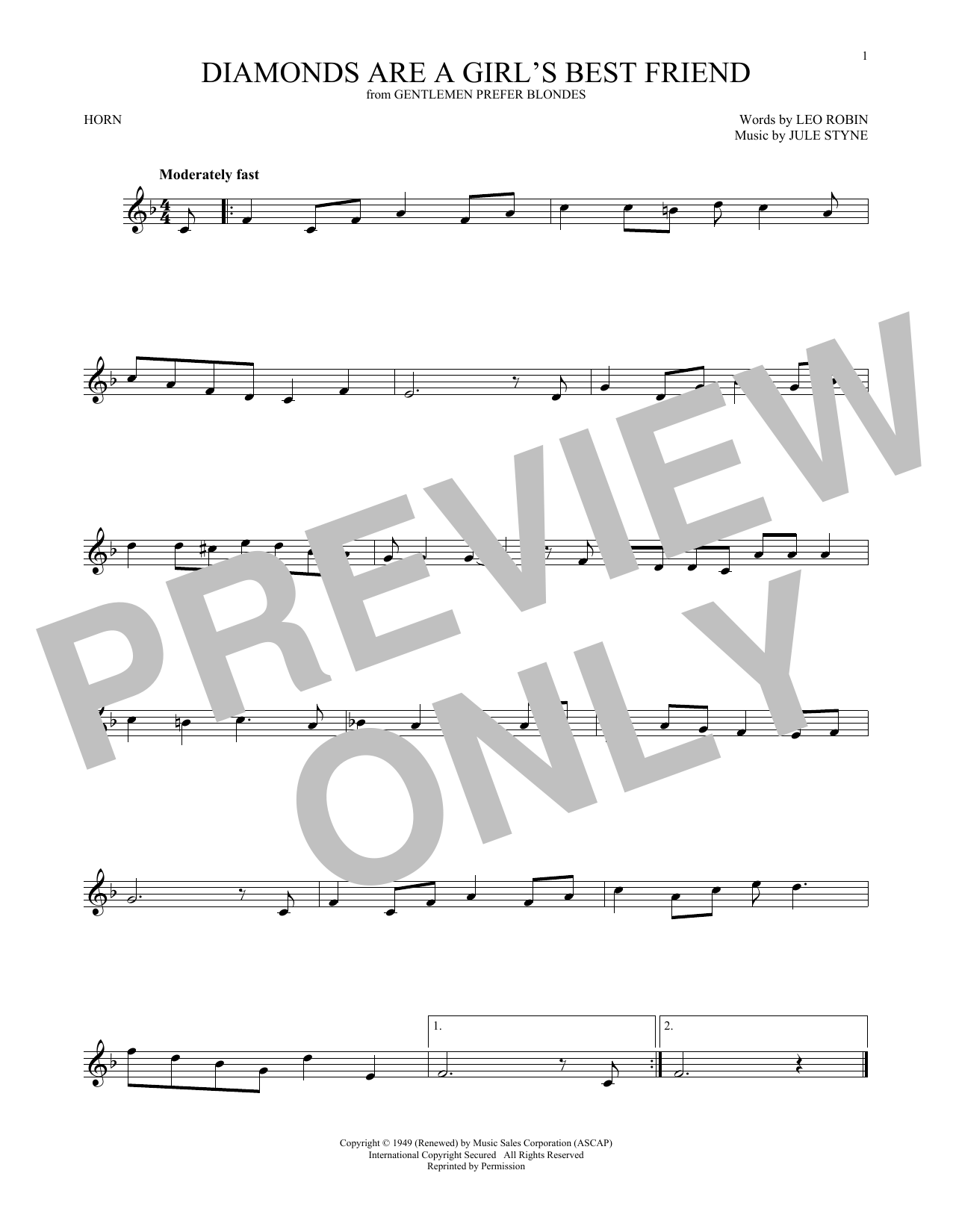 Produktgalerie: Seite 1 von 1 Diamonds Are A Girl's Best Friend, Jule Styne, Horn