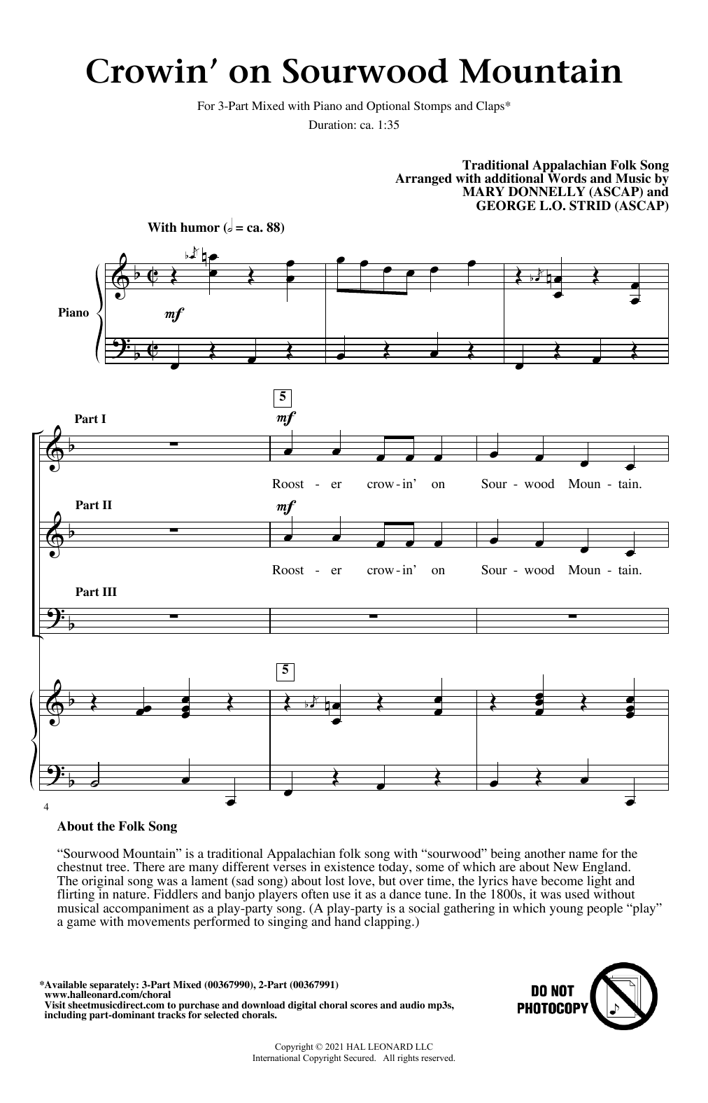 Produktbild zu: Crowin' On Sourwood Mountain (arr. Mary Donnelly and George L.O. Strid)