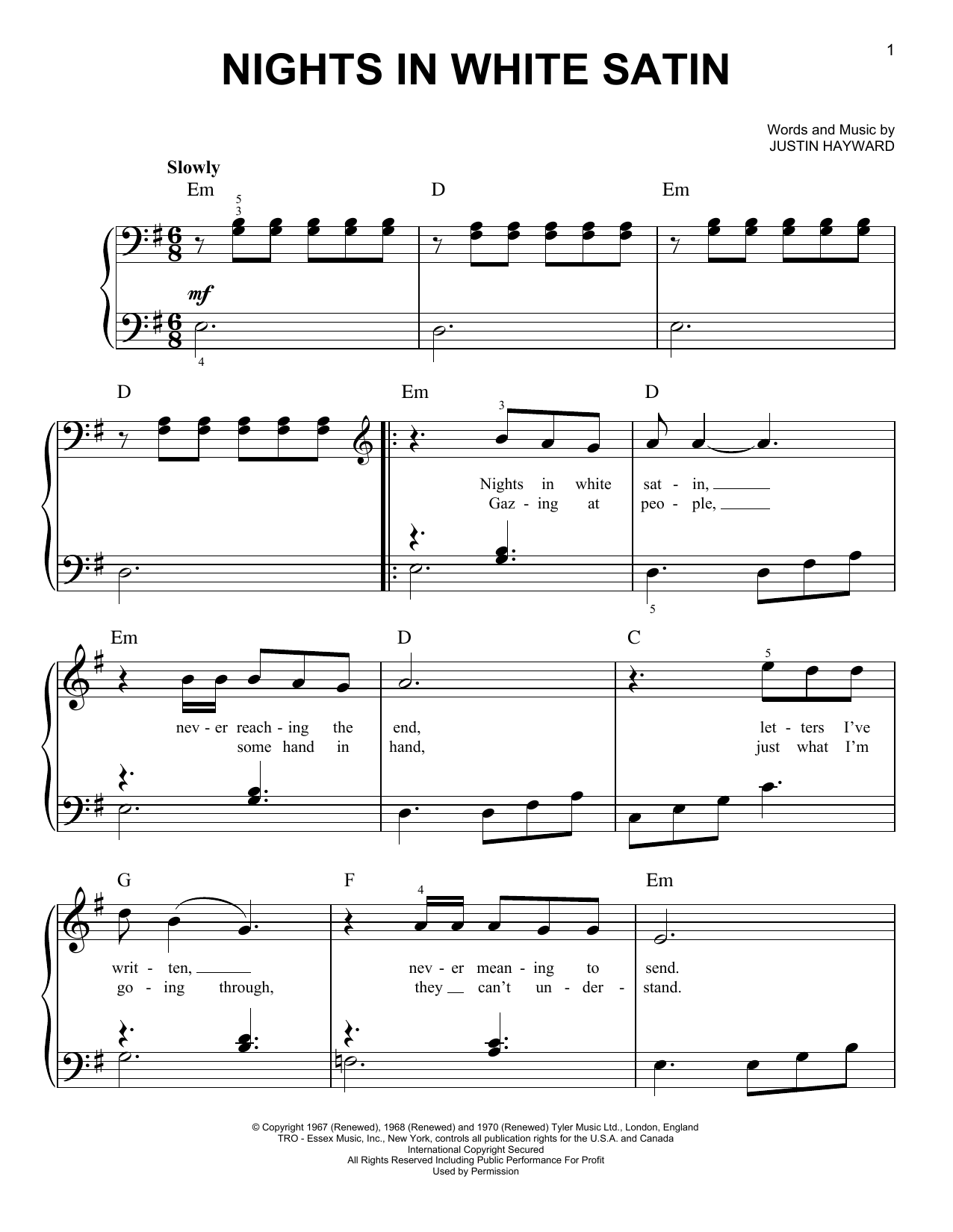 Produktgalerie: Seite 1 von 1 Nights In White Satin, The Moody Blues, Klavier