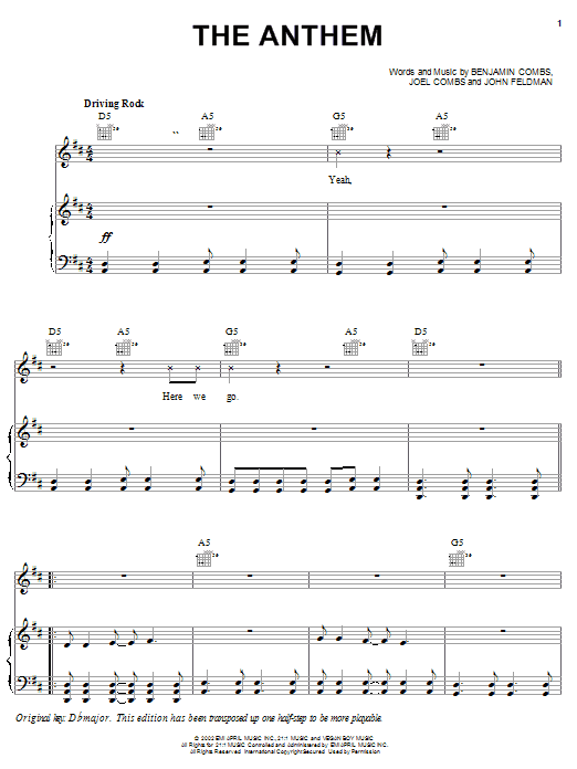 Produktgalerie: Seite 1 von 1 The Anthem, Good Charlotte, Gesang, Gitarre, Klavier