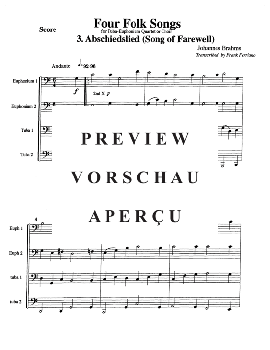 Product gallery: Page 7 of 21 Four Brahms Folk Songs , , (Tuba Quartett EETT)