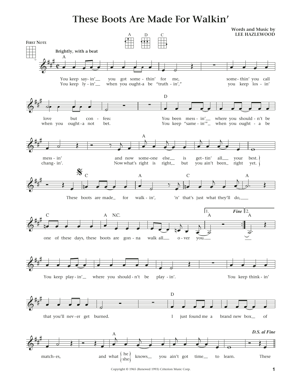Product gallery: Page 1 of 1 These Boots Are Made For Walkin' (from The Daily Ukulele) (arr. Liz and Jim Beloff), Nancy Sinatra