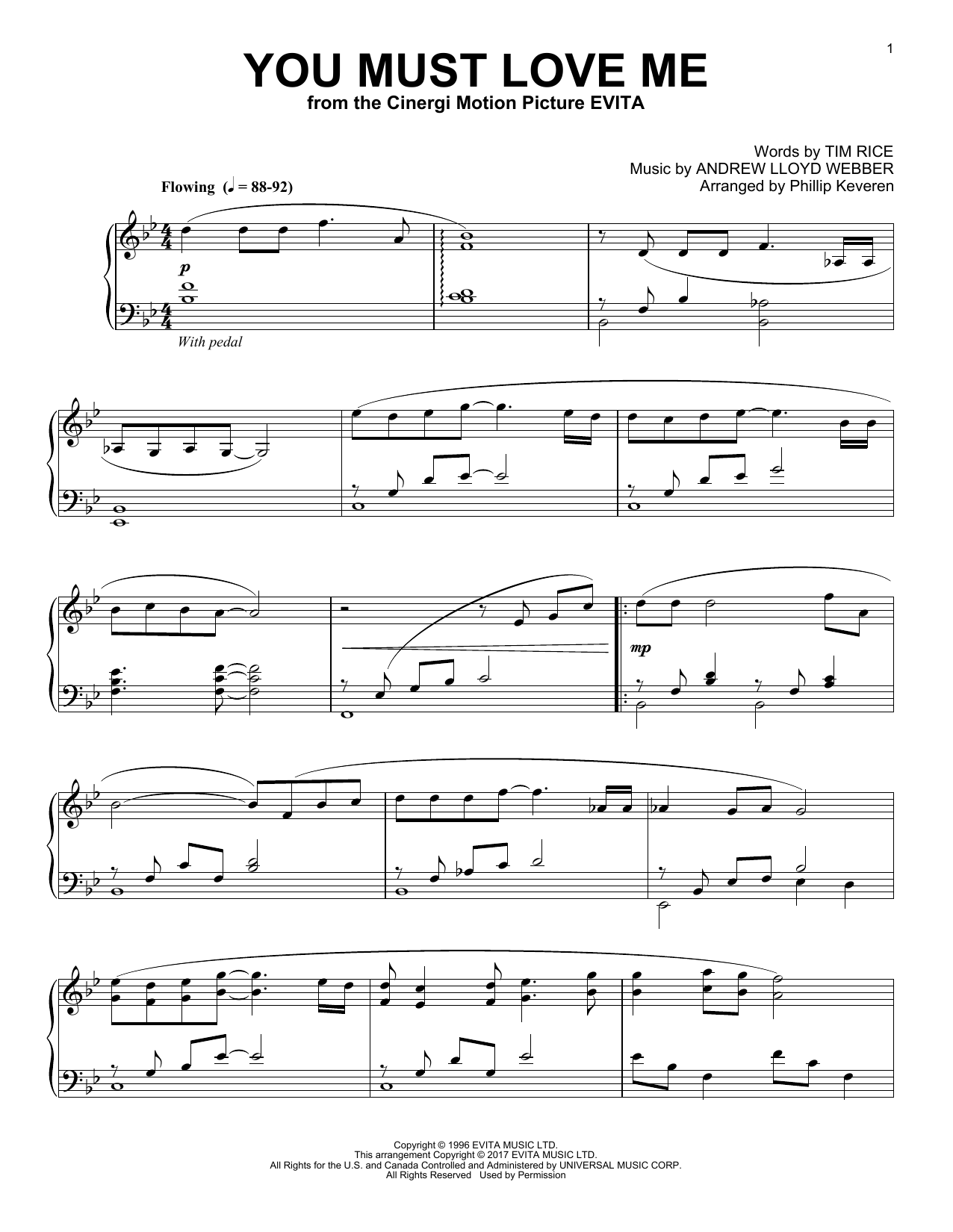 Product gallery: Page 1 of 1 You Must Love Me (arr. Phillip Keveren), Andrew Lloyd Webber