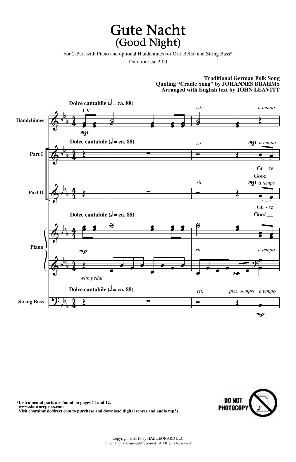 Produktgalerie: Seite 1 von 1 Gute Nacht (Good Night) (arr. John Leavitt), Johannes Brahms, Chor
