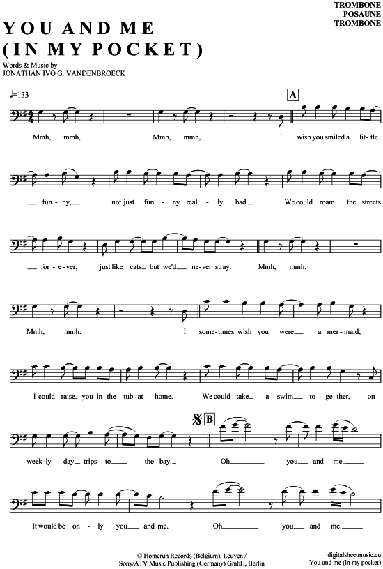 Product gallery: Page 1 of 4 You and me in my pocket , Milow, (Posaune / Bariton)
