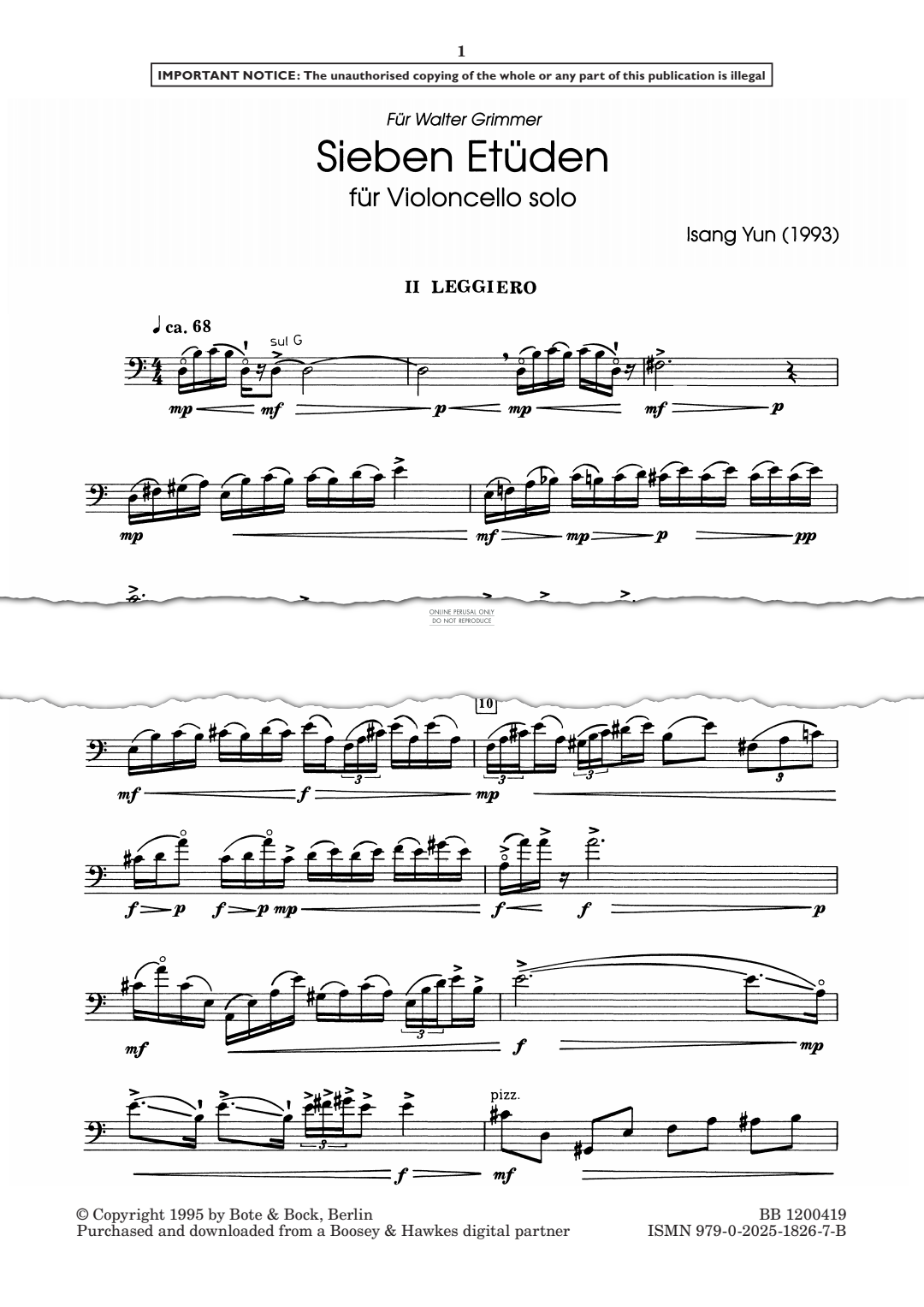 Produktgalerie: Seite 1 von 1 Leggiero (7 Etudes, No. 2), Isang Yun, Violoncello