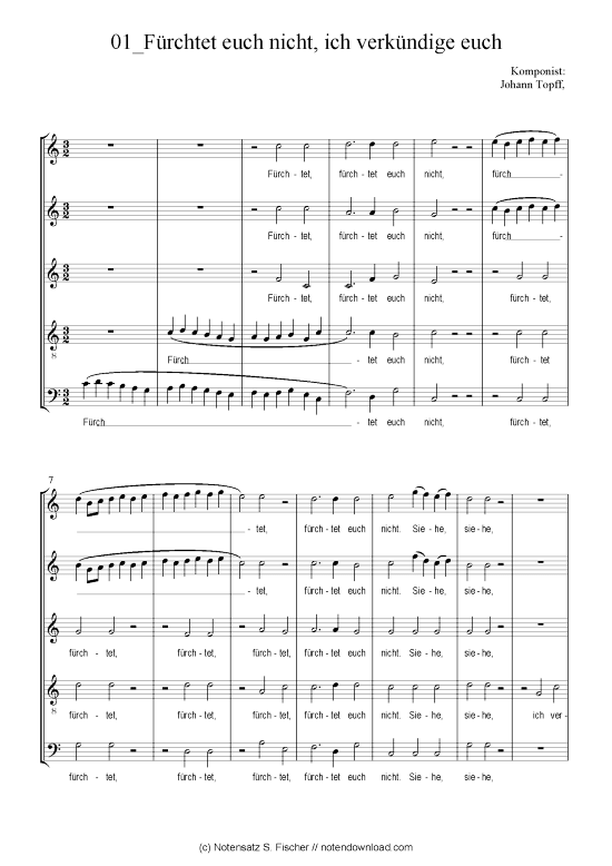 Product picture to: Fürchtet euch nicht, ich verkündige euch Johann Topff / Weihnachtsmotette über Lukas 2,10