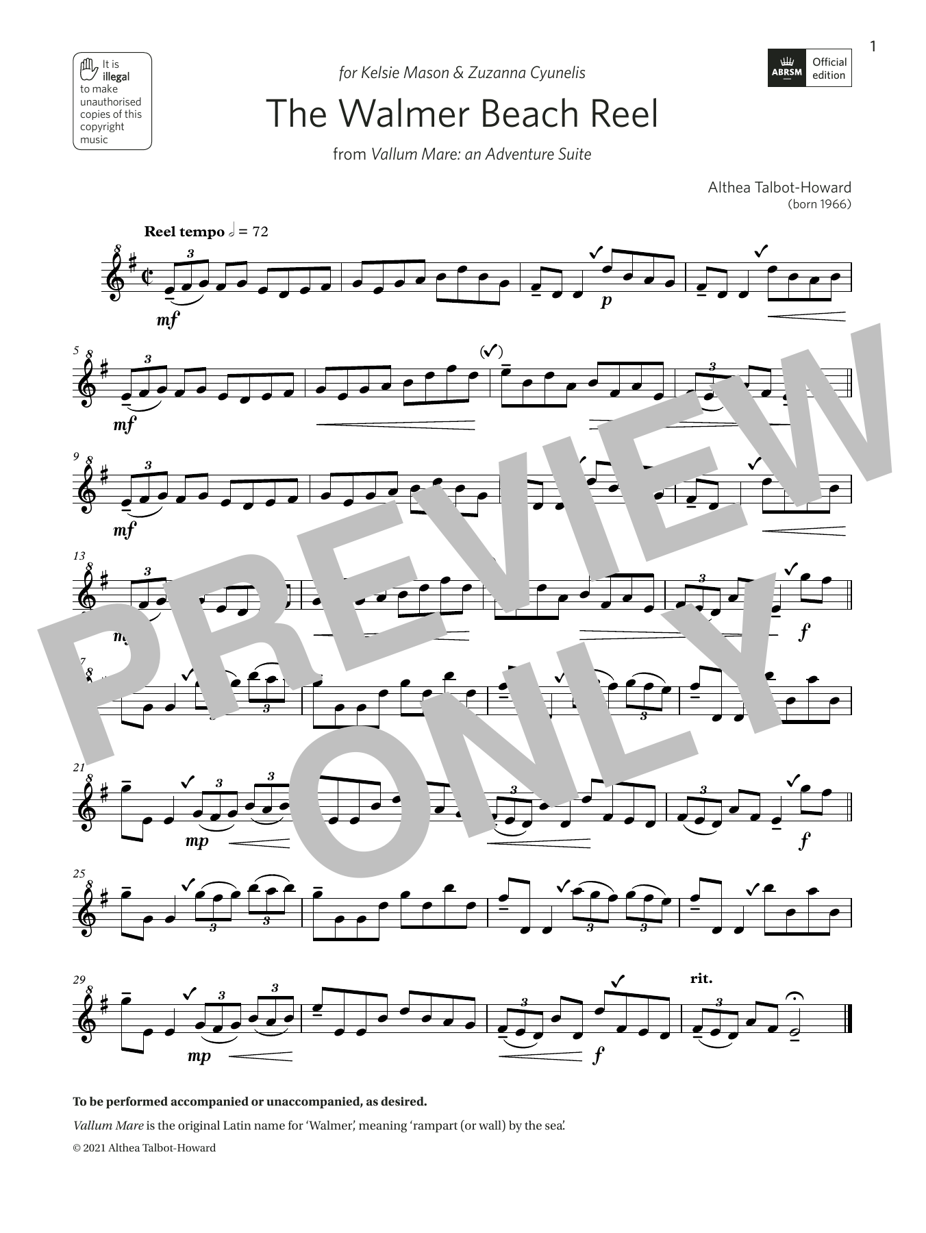 Product gallery: Page 1 of 1 The Walmer Beach Reel (Grade 4 List C9 from the ABRSM Descant Recorder syllabus from 2022), Althea Talbot-Howard
