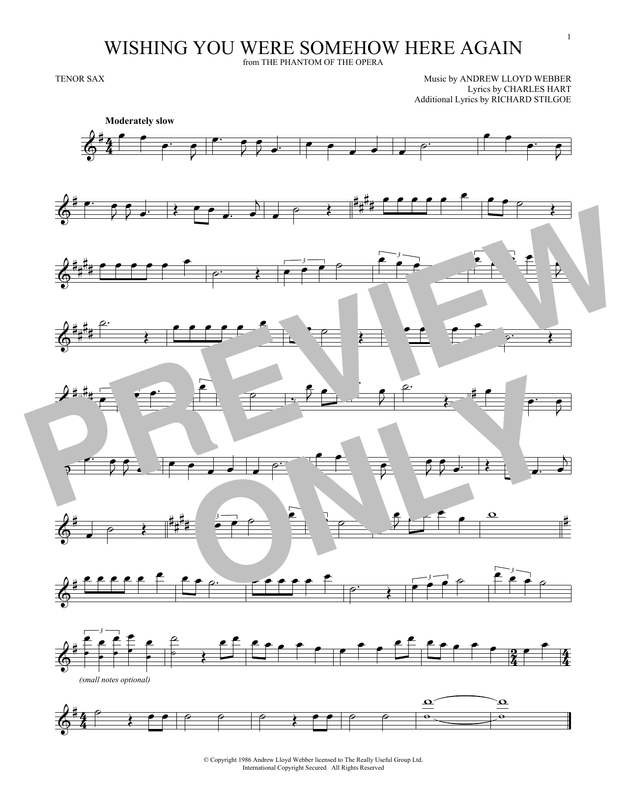 Product gallery: Page 1 of 1 Wishing You Were Somehow Here Again (from The Phantom Of The Opera), Andrew Lloyd Webber