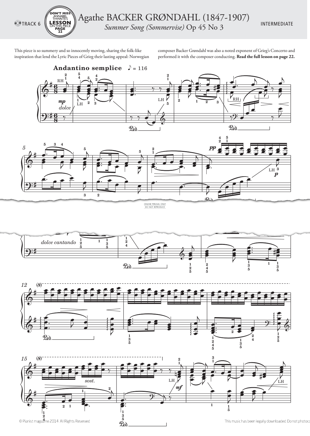 gallery: Summer Song (Sommervise) Op.45, No.3, Agathe Backer Grøndahl