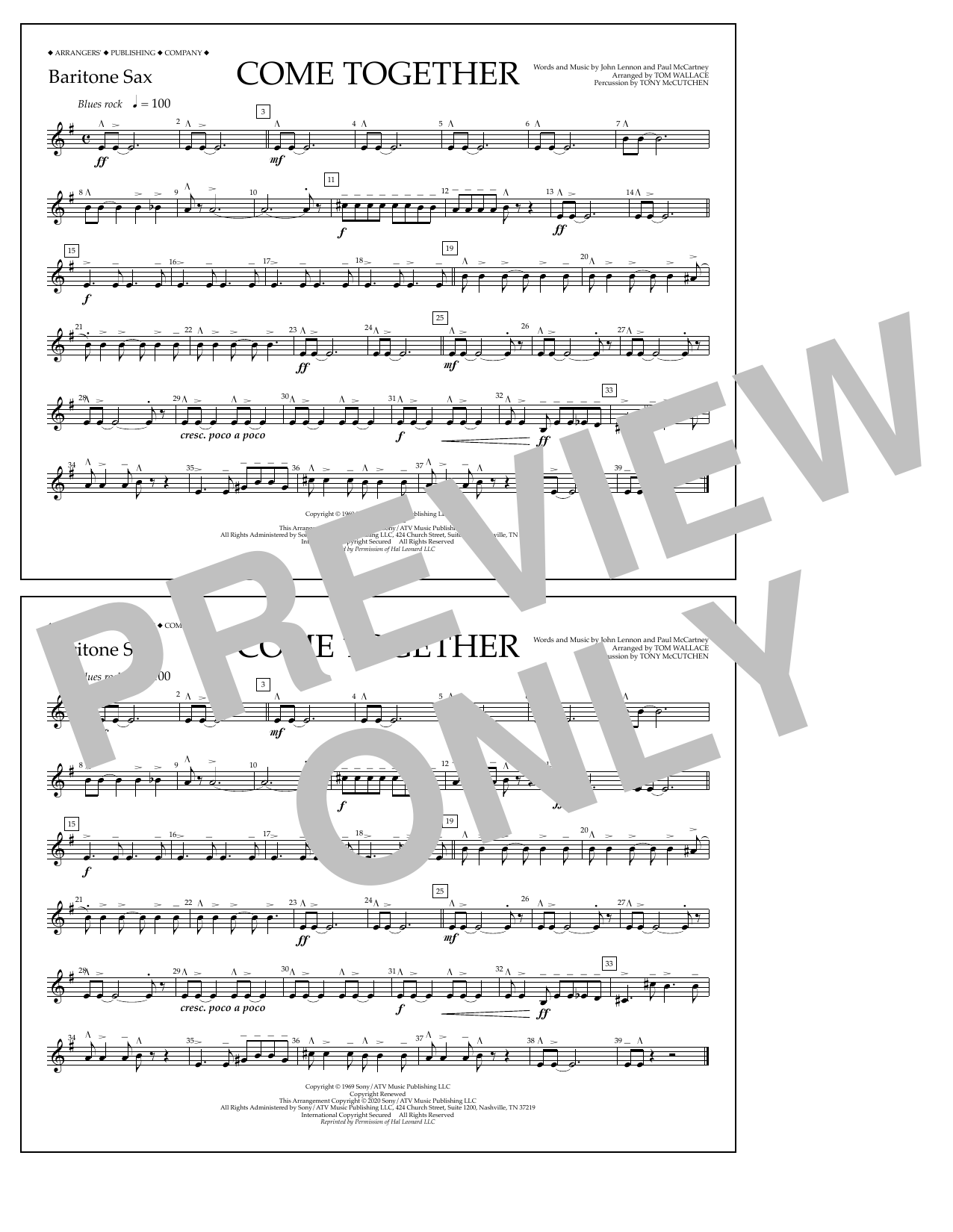 Produktbild zu: Come Together (arr. Tom Wallace) - Baritone Sax
