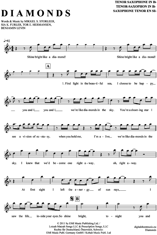 Product gallery: Page 1 of 4 Diamonds , Rihanna, Tenor Saxophone