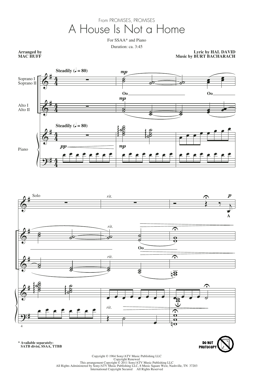 Product gallery: Page 1 of 1 A House Is Not A Home (arr. Mac Huff), Dionne Warwick