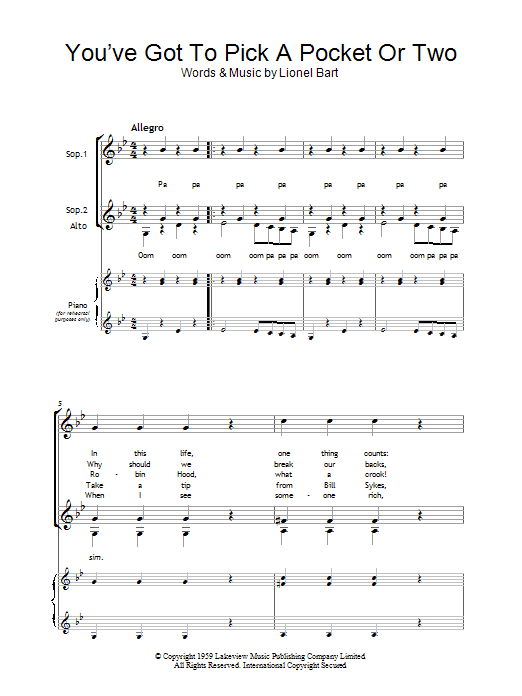 Produktgalerie: Seite 1 von 1 You've Got To Pick A Pocket Or Two (from Oliver!), Lionel Bart, Chor